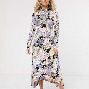 NWOT ASOS MONKI Nude Female Body Illustration Mock Neck Longsleeve MIDI Dress